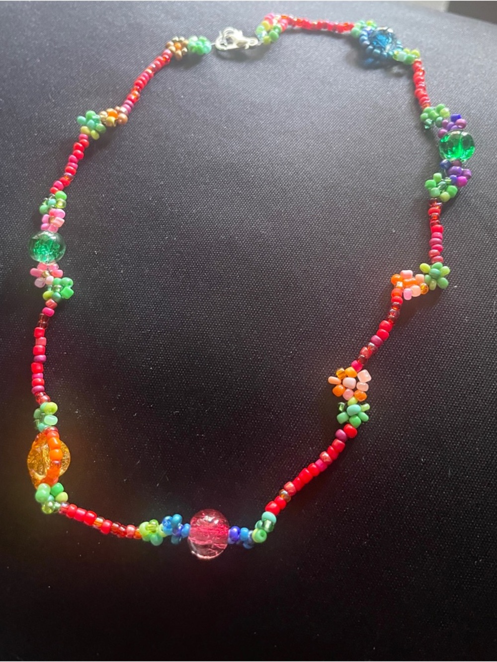 Handcrafted Multicolor Floral, Fruit Beaded Necklace - Red Accent
